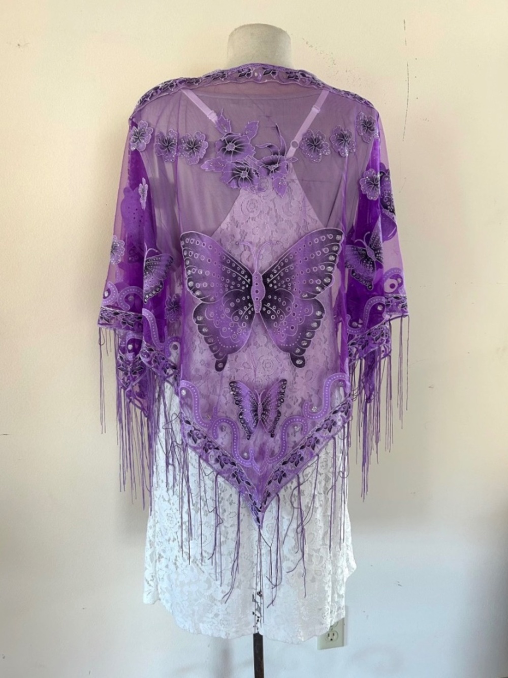 Semi Sheer Poncho, Butterfly, Beautiful, Handmade, Poncho top